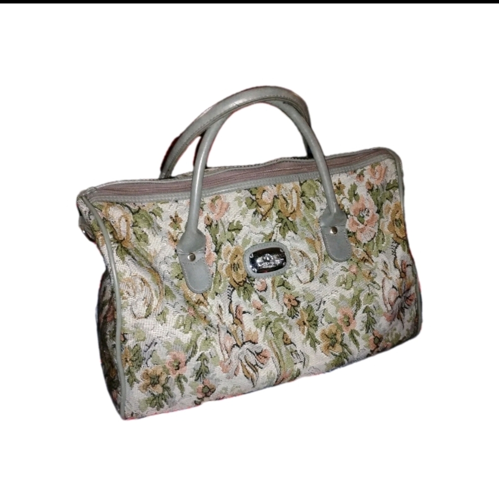 Jordache Green and Pink Travel Bag with Vintage Floral Design